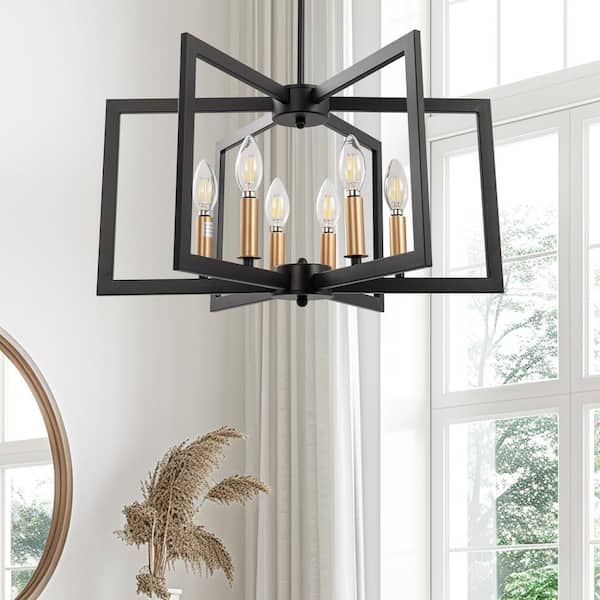 6-Light Black and Gold Pendant Chandelier E12 Hanging Light Fixture for Dining Room with No Bulbs Included
