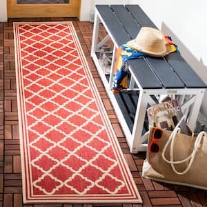 Beach House Red/Cream 2 ft. x 8 ft. Trellis Indoor/Outdoor Patio  Runner Rug