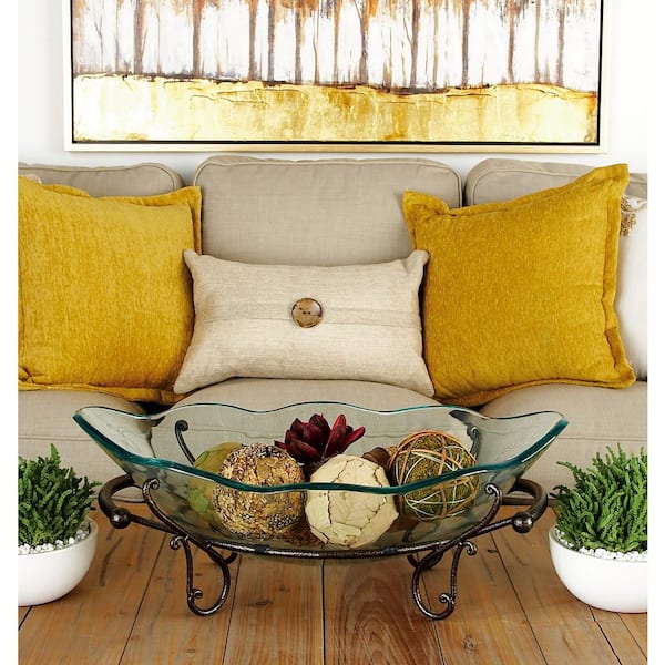 Clear Kitchen Decorative Serving Bowl with Brown Metal Scroll Base