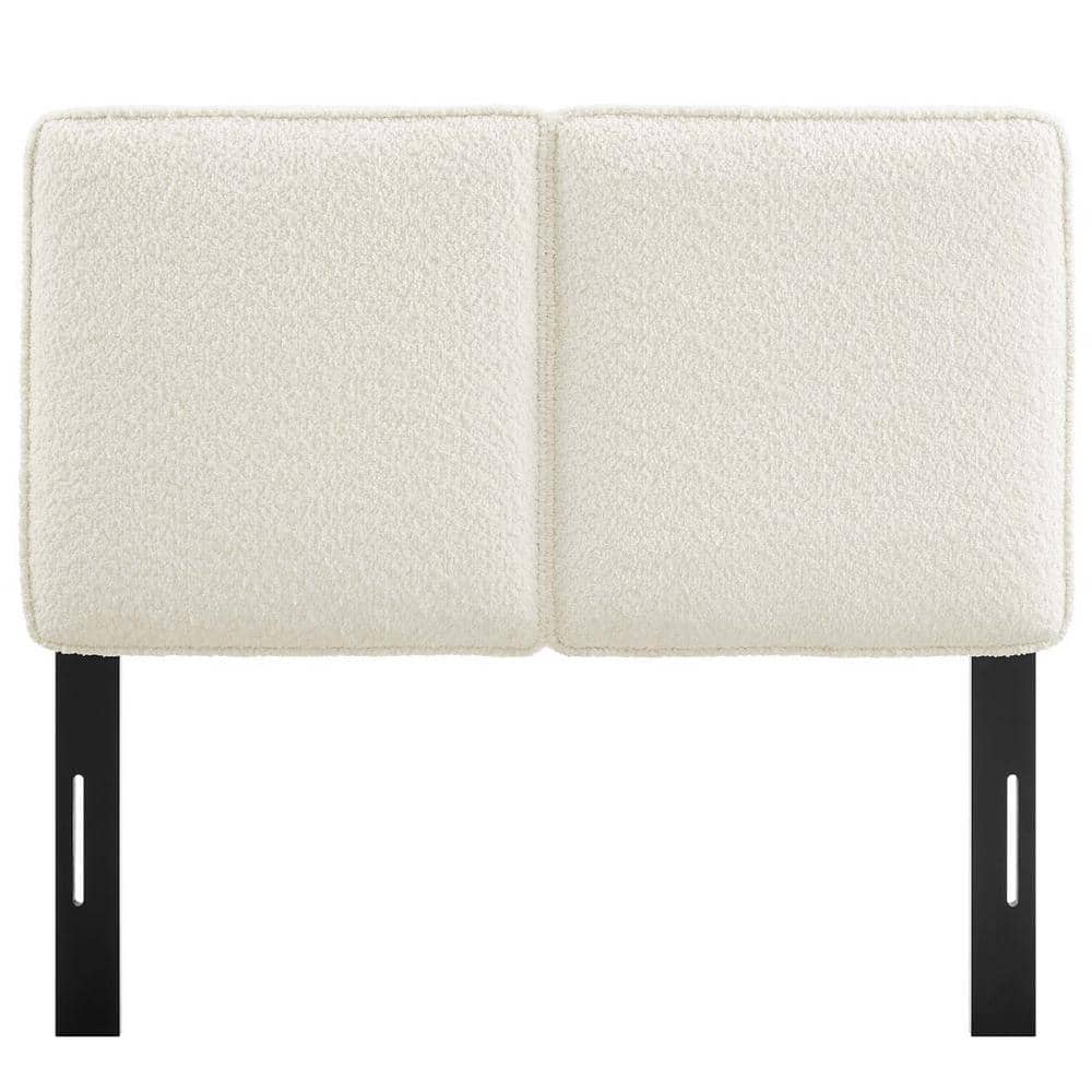 Cream Boucle Upholstered Twin Headboard with Wood Legs