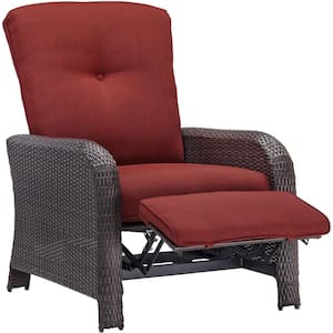 Corrolla 1-Piece Wicker Outdoor Reclining Patio Lounge Chair with Red Cushions