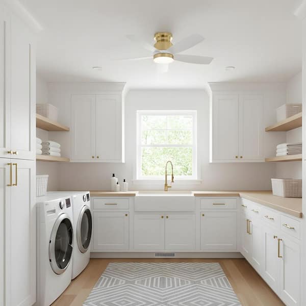 42 in. LED Indoor Gold White Low Profile Ceiling Fan with Light Kit, Remote Control