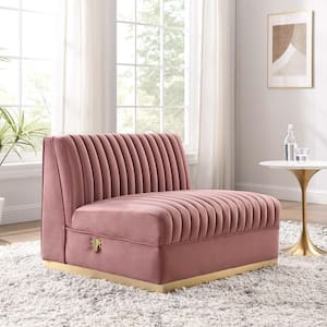 Sanguine 36 in. Channel Tufted Performance Velvet Modular Sectional Sofa Armless Chair in Dusty Rose Pink