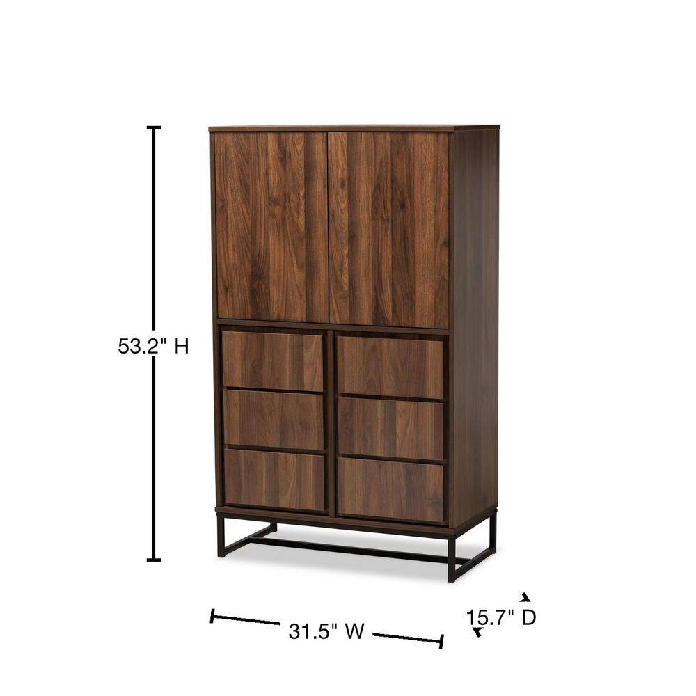 Neil Walnut Brown Wood and Black Metal Storage Cabinet