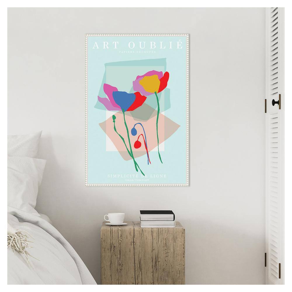Beaded White Framed Abstract Floral Canvas Wall Art