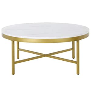 36 in. Round Faux Marble Coffee Table with No Additional Features