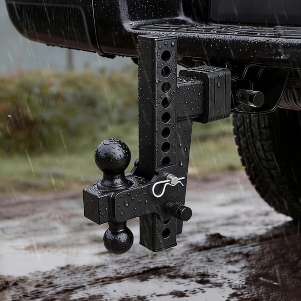 Adjustable Trailer Hitch, Fit 2.5 in. Receiver, 18500 lbs. GTW, 10 in. Drop, Dual Ball Mount for Trucks and RVs, Black