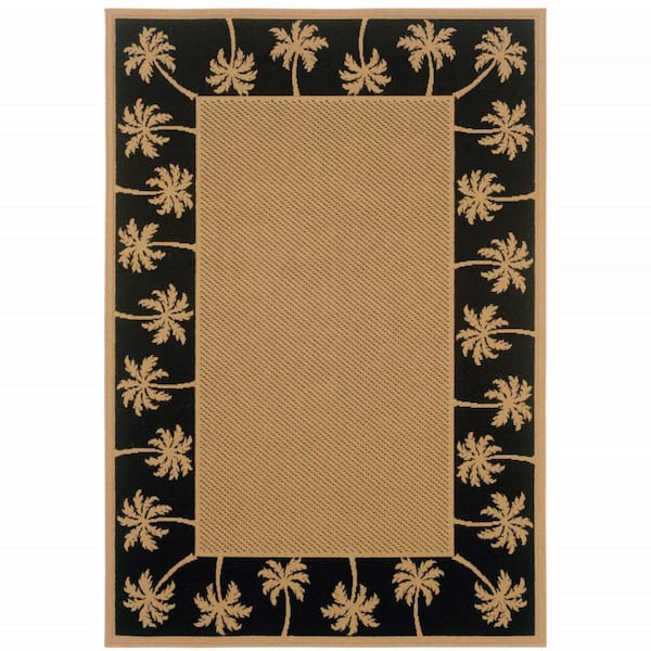Beige, Black 2 ft. x 4 ft. Loomed Border Polypropylene Rectangle Indoor/Outdoor Area Rug