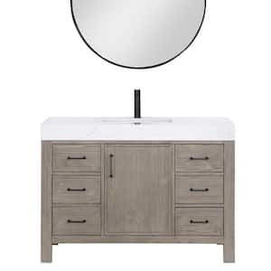 León 48 in.W x 22 in.D x 34 in.H Single Sink Bath Vanity in Fir Wood Grey with White Composite Stone Top and Mirror