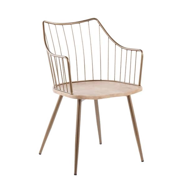 Lumisource Winston Antique Copper Metal and White Washed Solid Wood Farmhouse Dining Chair
