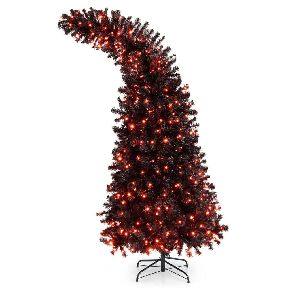 Gymax 7.5FT Pre-Lit Hinged Artificial Christmas Tree Halloween Holiday Decor Tree w/Lights