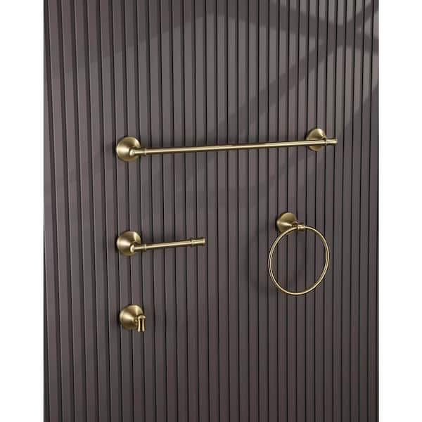 Tahanbath 4-Piece Bath Hardware Set with Towel Ring, Towel Bar Included Mounting Hardware in Brushed Gold