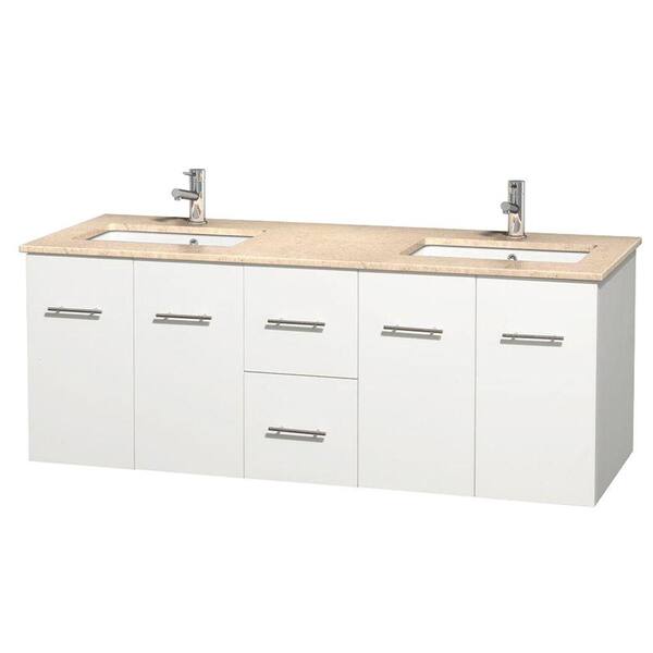 Wyndham Collection Centra 60 in. Double Vanity in White with Marble Vanity Top in Ivory and Under-Mount Square Sinks
