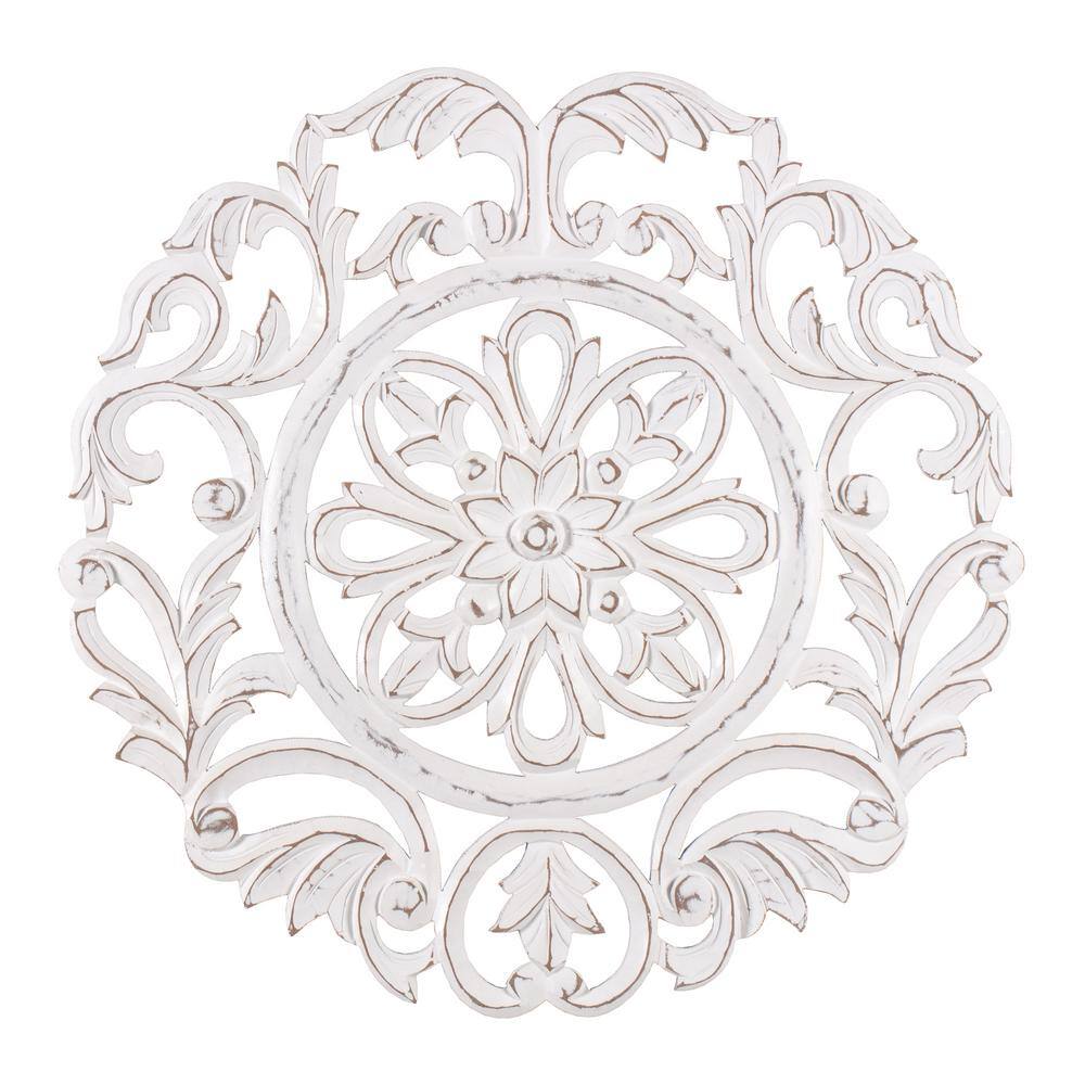 Madeleine Home Lassi 23.5 in. x 23.5 in. White Medallion Wooden Wall Art/Sculptures