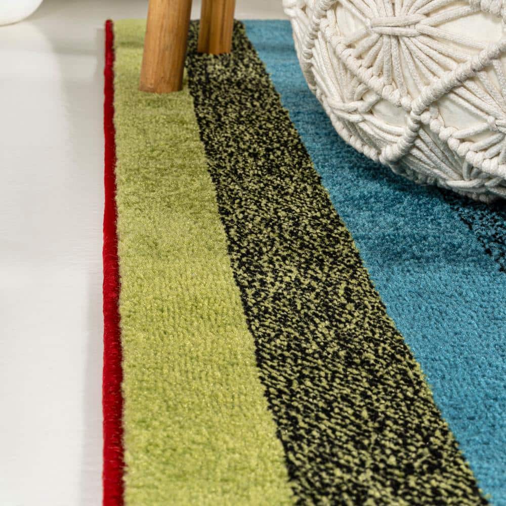 Retro Rainbow Multi-Color Synthetic Stripe Kids Area Rug 3' x 5'
