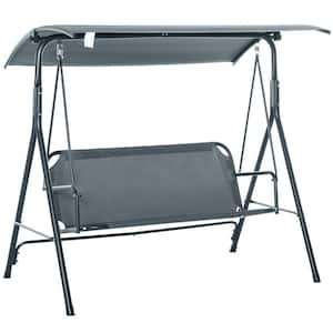 68 in. 3-Person Gray Metal Patio Swing Chair with Steel Stand and Adjustable Tilt Canopy for Garden, Balcony, Poolside