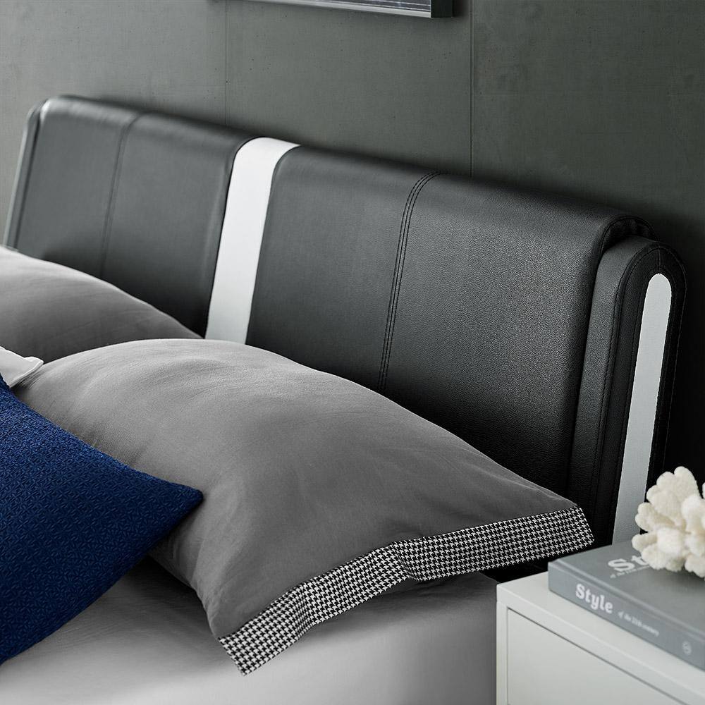 Black Faux Leather Queen Platform Bed with Tufted Headboard