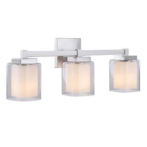 24 in. 3-Light Satin Nickel Vanity Light with Clear Glass Shade