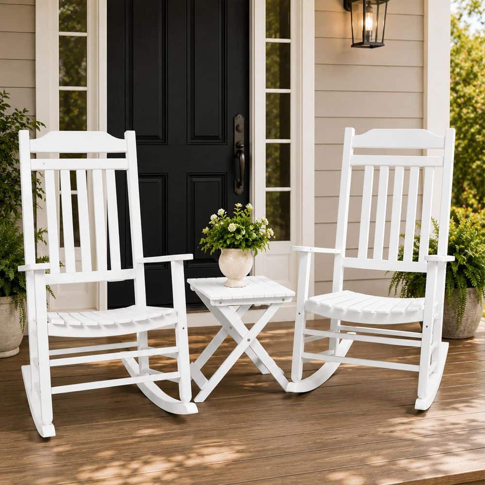KOZYARD Porch Rocker Solid Black Wood Outdoor Rocking Chair Set of