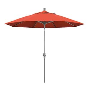 9 ft. Hammertone Grey Aluminum Market Patio Umbrella with Collar Tilt Crank Lift in Sunset Olefin