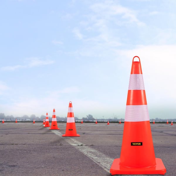 Traffic Safety Cones, 6-Pack Traffic Cones, 28 in. PVC Orange Construction Cones, 2-Reflective Collars Traffic Cones