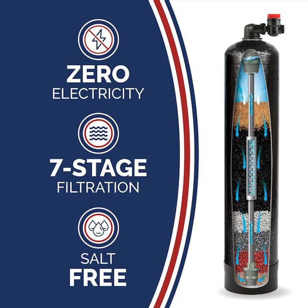 ECO-X Series 7-Stage Municipal Water Filtration and Salt-Free Conditioning System Treats up to 5 Bathrooms in Black