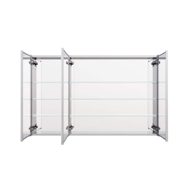 48 in. W x 30 in. H Rectangular Medicine Cabinet with Mirror in Silver with Adjustable Shelves, Soft-Close