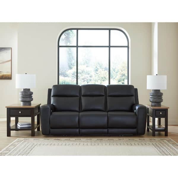 5Z-Dreamlight 88 in. Track Arm Leather Match Rectangle Power Reclining Sofa with USB Ports in Black