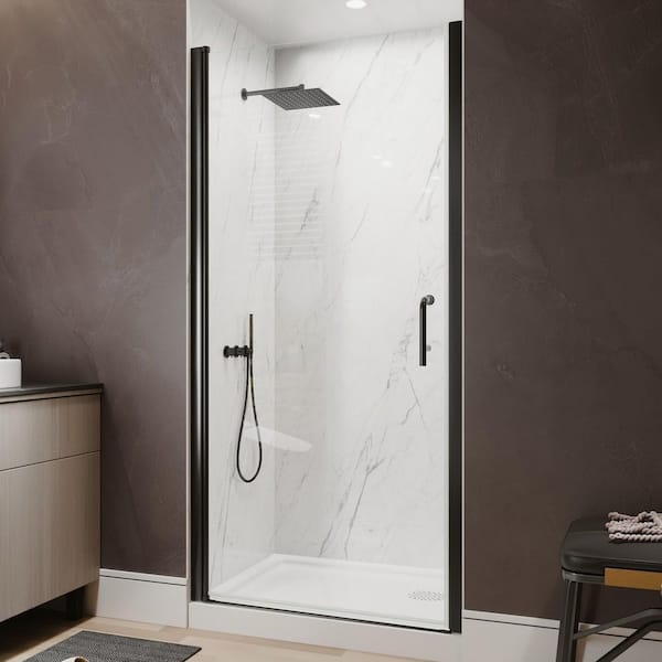 36-38 in. W x 72 in. H Pivot Frameless Shower Door in Matte Black with 1/4 in. (6 mm) Clear Tempered Glass