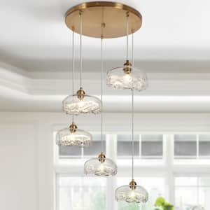 Ranunculus 5-Light Plating Brass Cluster Chandelier with Clear Glass Shades and No Bulb Included