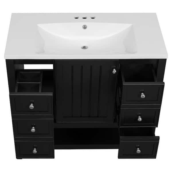 Cesicia 36 in. W x 18 in. D x 34 in. H Singl Sink Freestanding Bath Vanity in Black with White Ceramic Top