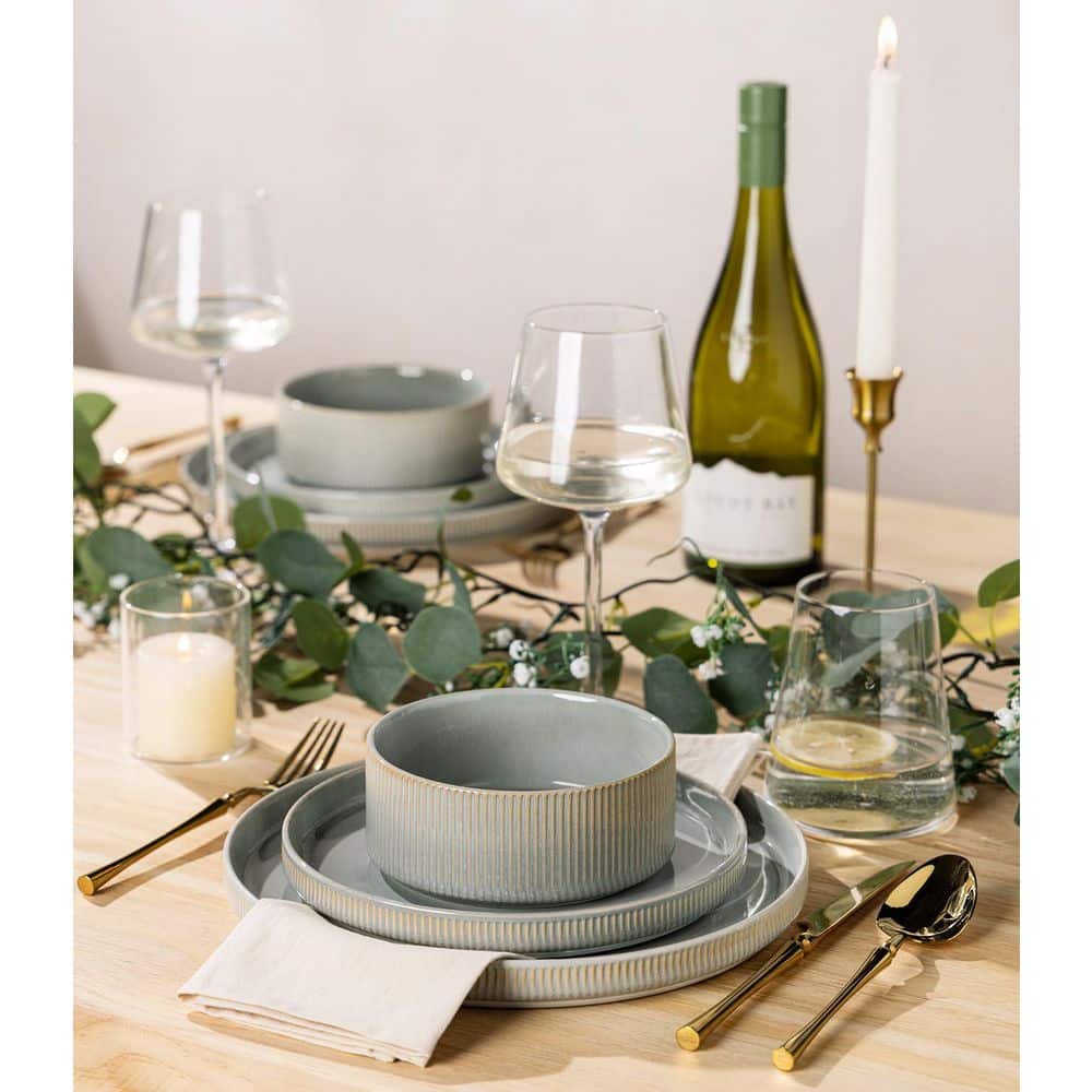12-Piece Gray Ceramic Porcelain Dinnerware Set