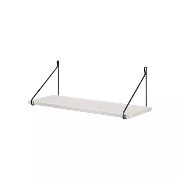 Dolle FILO 31.5 in. x 7.9 in. x 0.75 in. Pine White/Black MDF Decorative Wall Shelf with Brackets