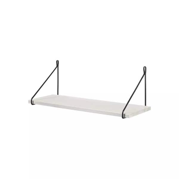 FILO 31.5 in. x 7.9 in. x 0.75 in. Pine White/Black MDF Decorative Wall Shelf with Brackets