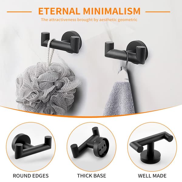 Wall Mount Knob Double Robe/Towel Hook Bathroom Robe Towel Holder Hand Tower Hanger in Matte Black