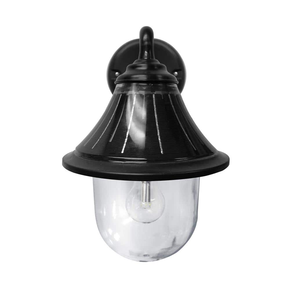 Black Solar Powered Industrial Lantern Wall Light