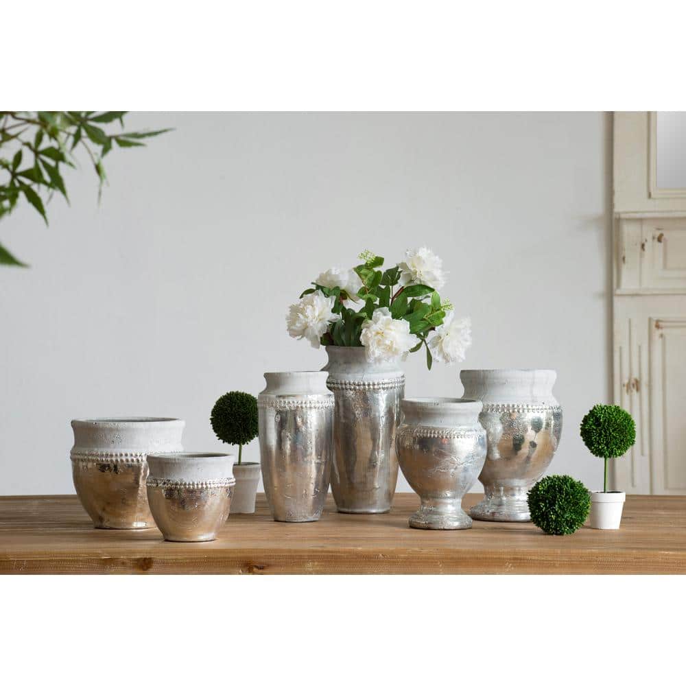 Set of 2 Silver and Gray Ceramic Bowl Planters