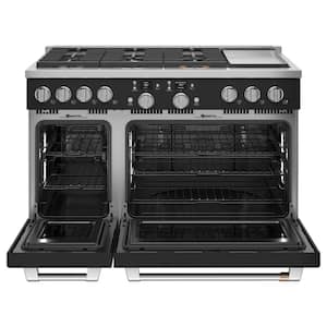 48 in. 8.25 cu. ft. Smart Double Oven Dual Fuel Range with Self-Cleaning Convection Oven in Matte Black