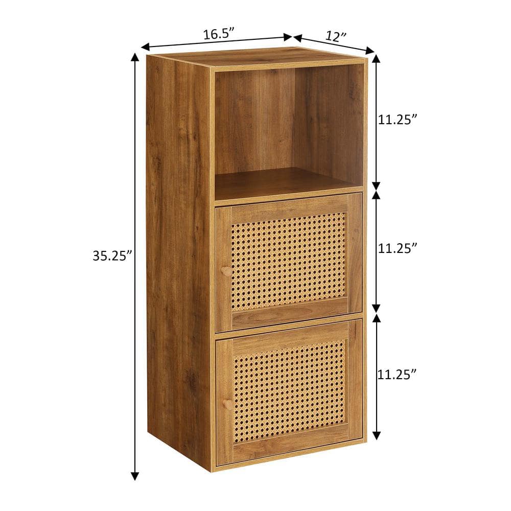Boho Weave Brown Storage Cabinet with Lockable Shelf, 35.25" Height