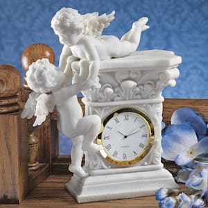 Baroque Twin Cherubs Bonded Marble Desktop Clock