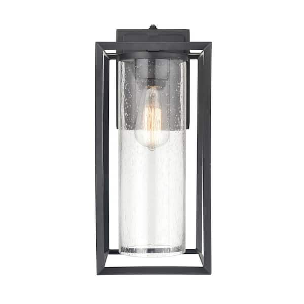 Wheatland 1-Light 9 in. Powder Coat Black Hardwired Outdoor Wall Lantern Sconce (1-Pack)