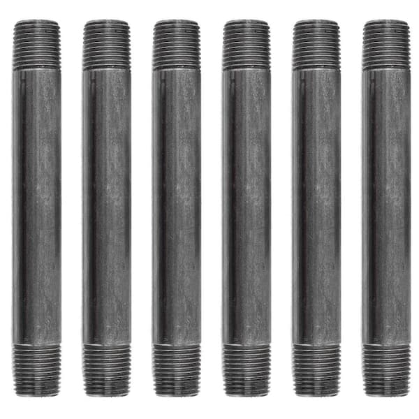PIPE DECOR 1/2 in. x 7 in. Black Industrial Steel Grey Plumbing Nipple (6-Pack)