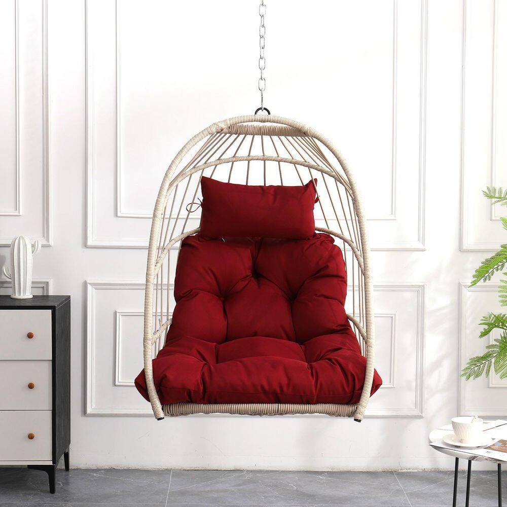 1-Person Red Outdoor Garden Rattan Egg Swing Chair Hanging Chair price history on PriceWatchPro