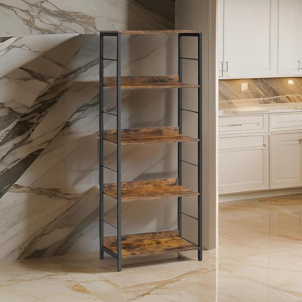 Benjara 56.69 in. Tall Black and Brown Wood 4-Shelf Standard Bookcase with Metal Frame