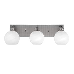 Albany 24 in. 3-Light Brushed Nickel Vanity Light with White Marble Glass Shades