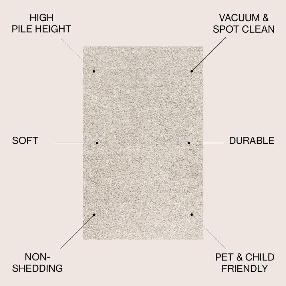 Mercer Cream Shag Plush Rectangular Area Rug 3' x 5'
