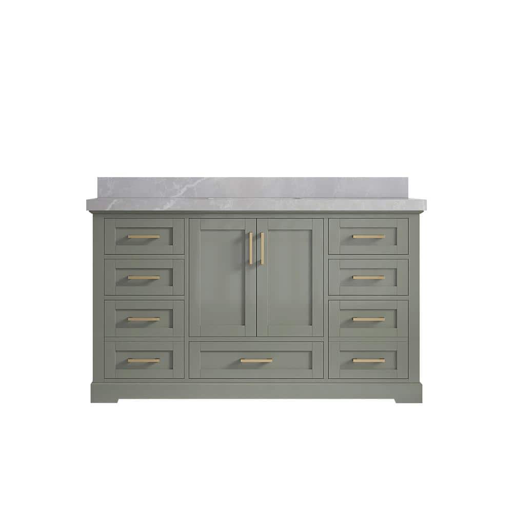 Willow Collections Boston 60 in. W x 22 in. D x 36 in. H Single Sink Bath Vanity in Evergreen with 2 in. Pearl Gray Quartz Top -  BST_EGNLHR60S