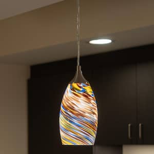 Milano 1-Light Satin Nickel Mini Pendant Ceiling Light Multi-Color Swirl Art Glass