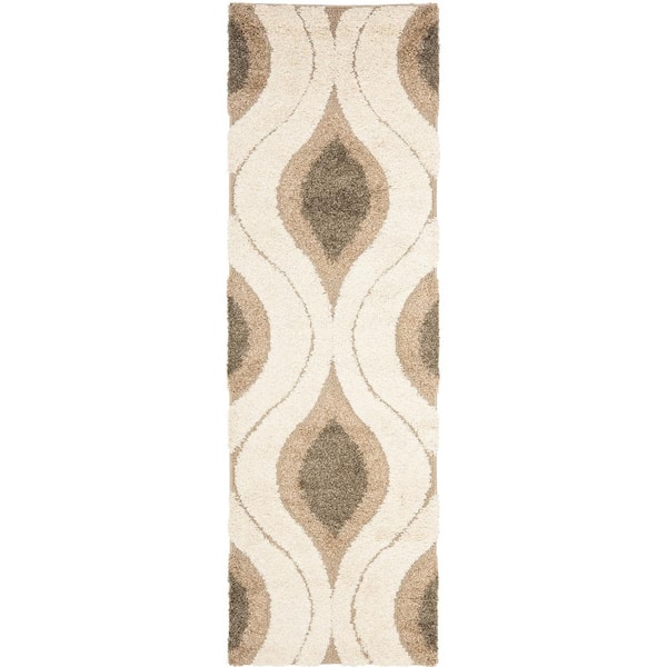 SAFAVIEH Florida Shag Cream/Smoke 2 ft. x 15 ft. Geometric Runner Rug