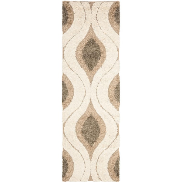 SAFAVIEH Florida Shag Cream/Smoke 2 ft. x 8 ft. Geometric Runner Rug